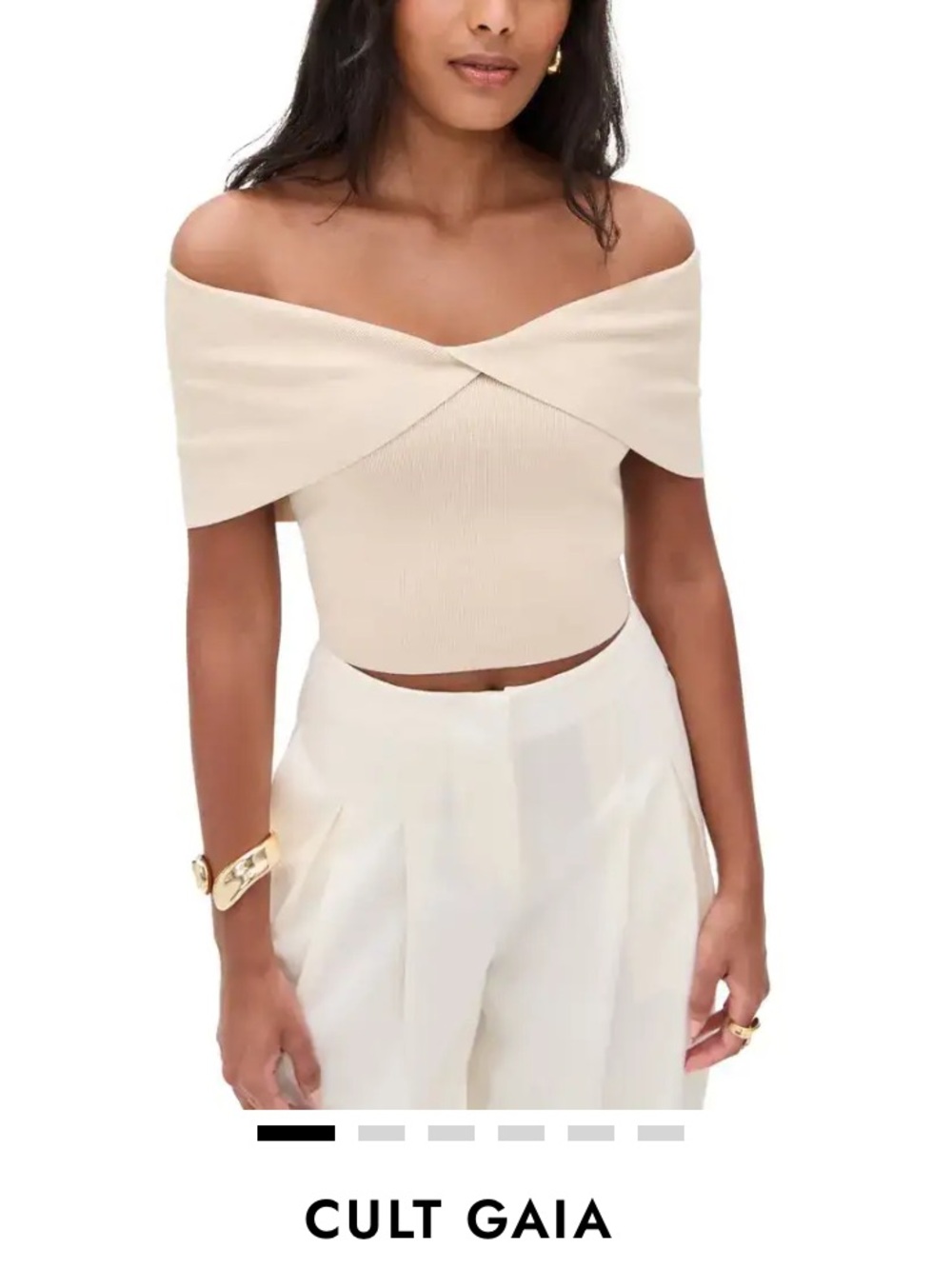 cult gaia Cream Off-Shoulder Folded Crop Top